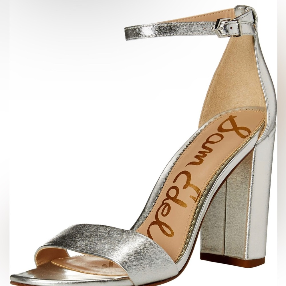 Sam Edelman 4-inch Silver Strappy Block Heels 8.5